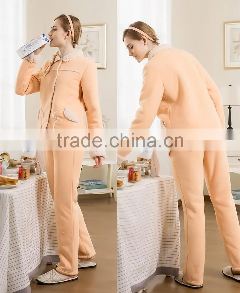 Functional service Qianxiu long sleeve winter fleece ladies nighty