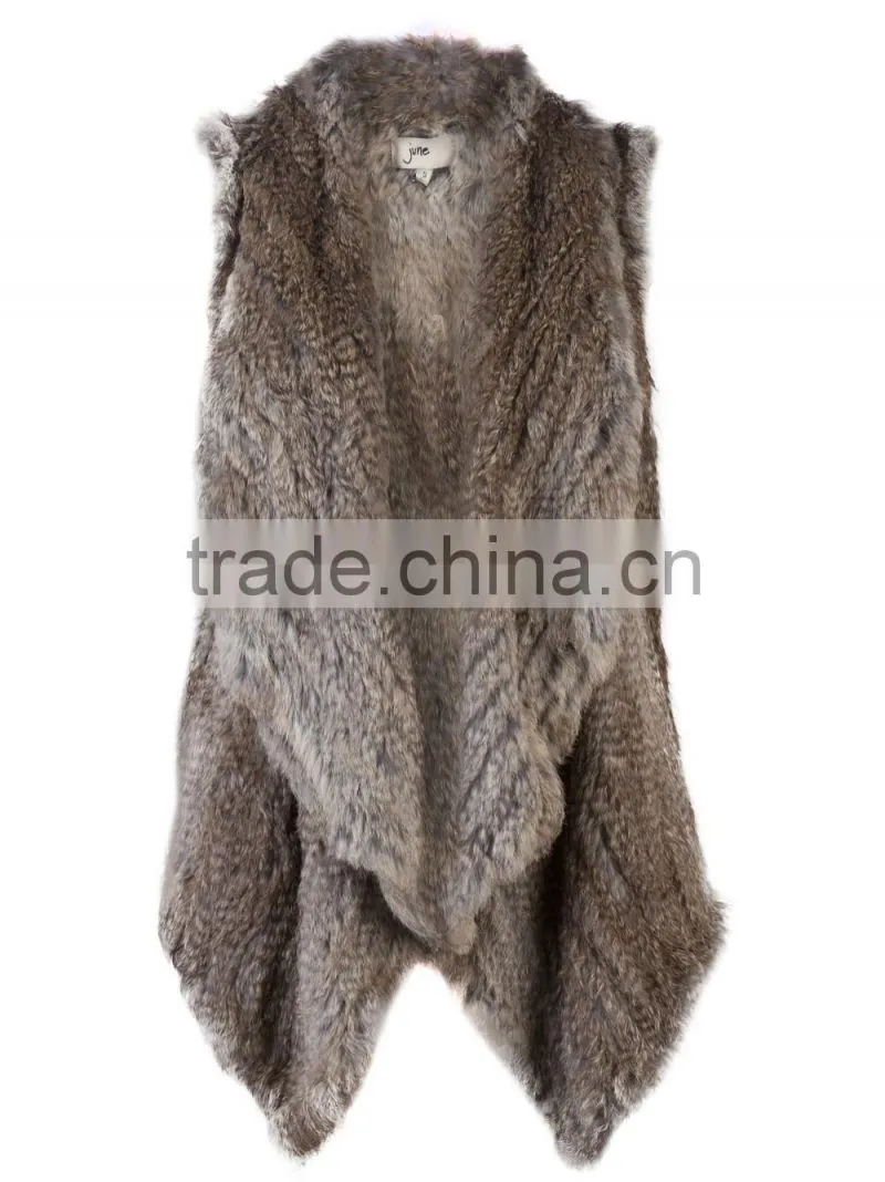 YR078 Fashion Women style Top Quality Hand Knit Real Rabbit Fur Sleeveless Vest/Australian Market Cropped Rabbit fur Waistcoat