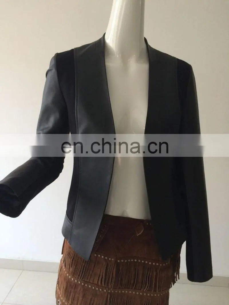 Womens pu leather jacket with knit