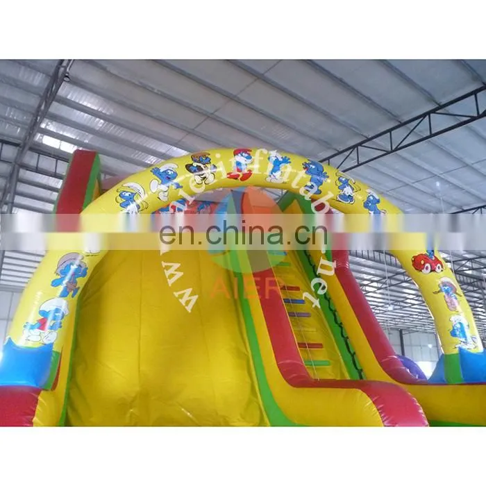 Latest inflatable slide adult outdoor dry slide smurfs printing inflatable dry slide for wholesale price