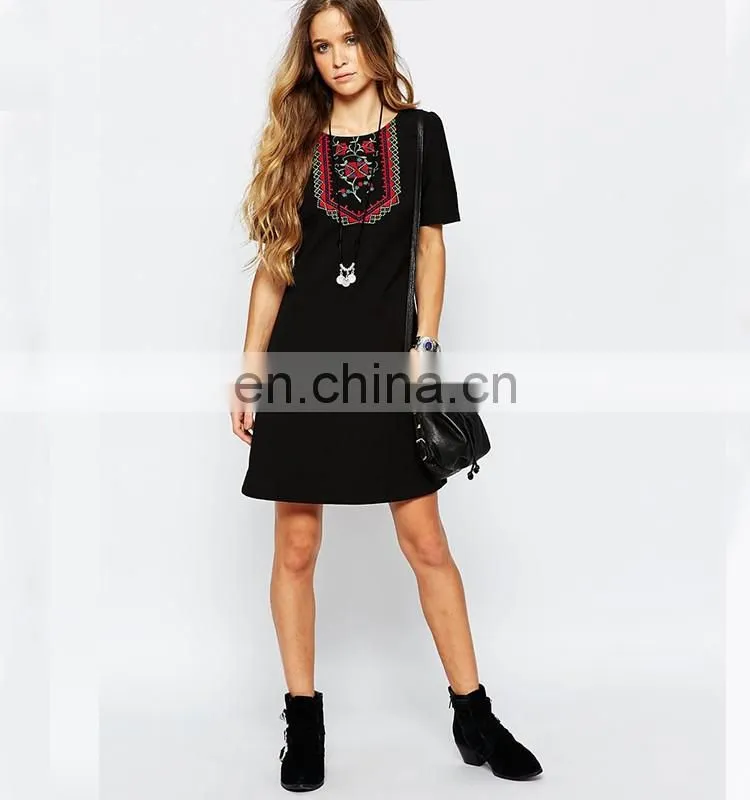 Top quality long sleeve cotton mini dress latest designer one piece girls party dresses