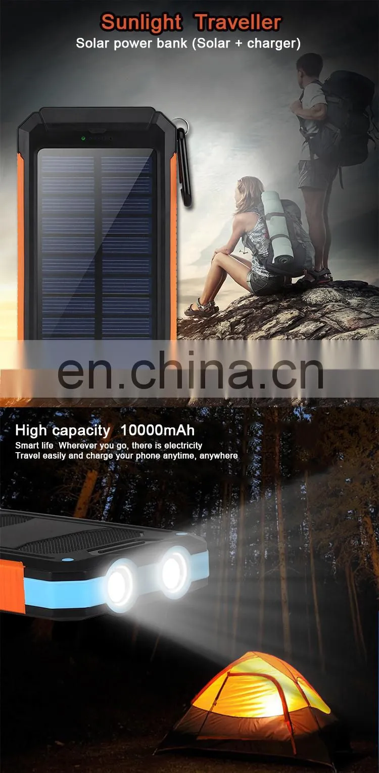 Hot Selling 8000 mah,Outdoor Waterproof Portable Solar Power Bank charger For smartphone sunlight Traveler
