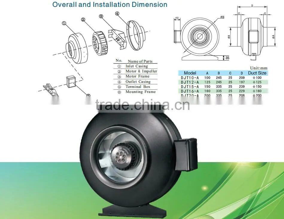 DJT Series Circular Duct Fan with High pressure Silent Duct Fan
