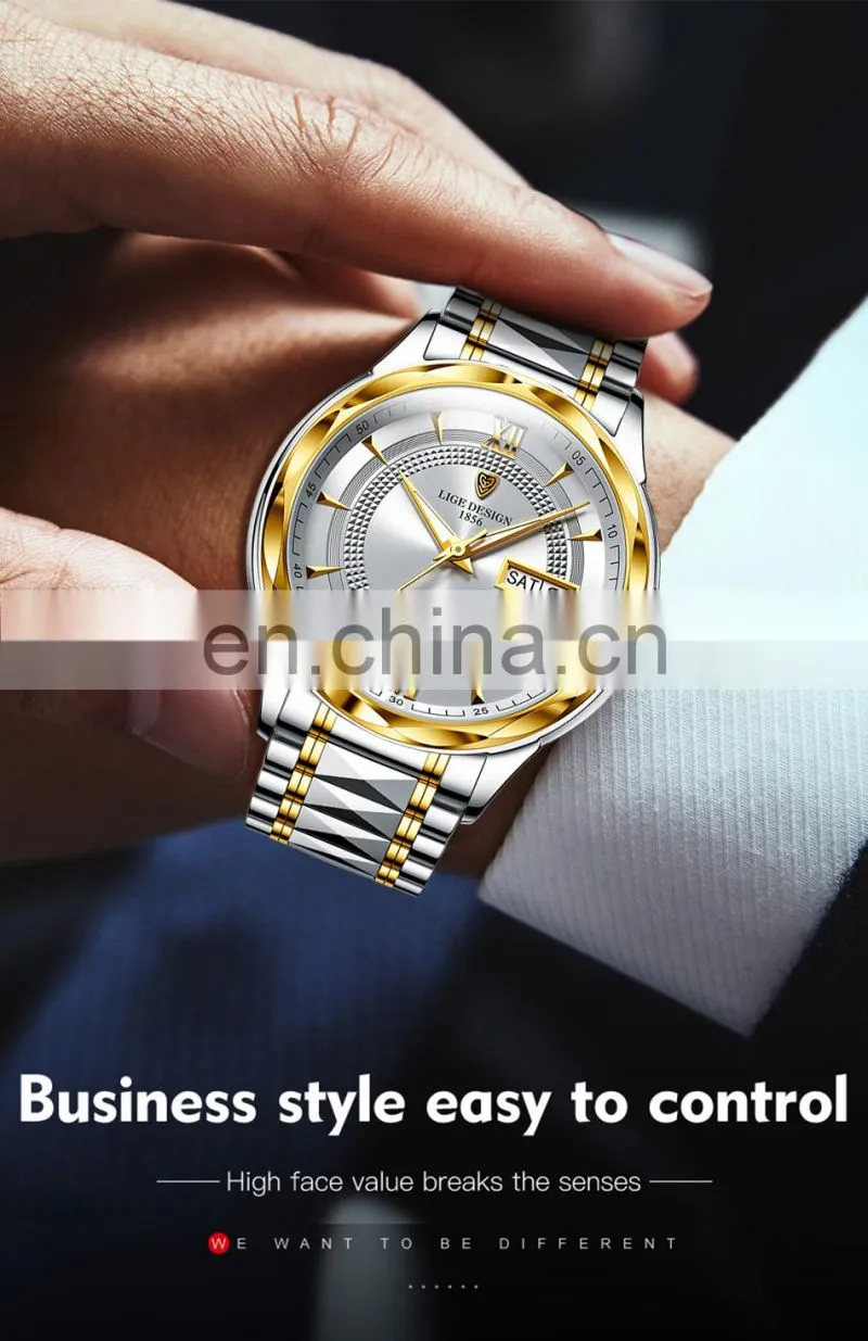 LIGE 6809 Mens Automatic Mechanical Watches 100m Waterproof Date Clock Diving Wristwatch Stainless Steel Watch
