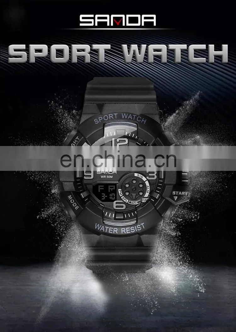 SANDA 387 Latest waterproof silicone bracelet sport wrist watches digital military watch
