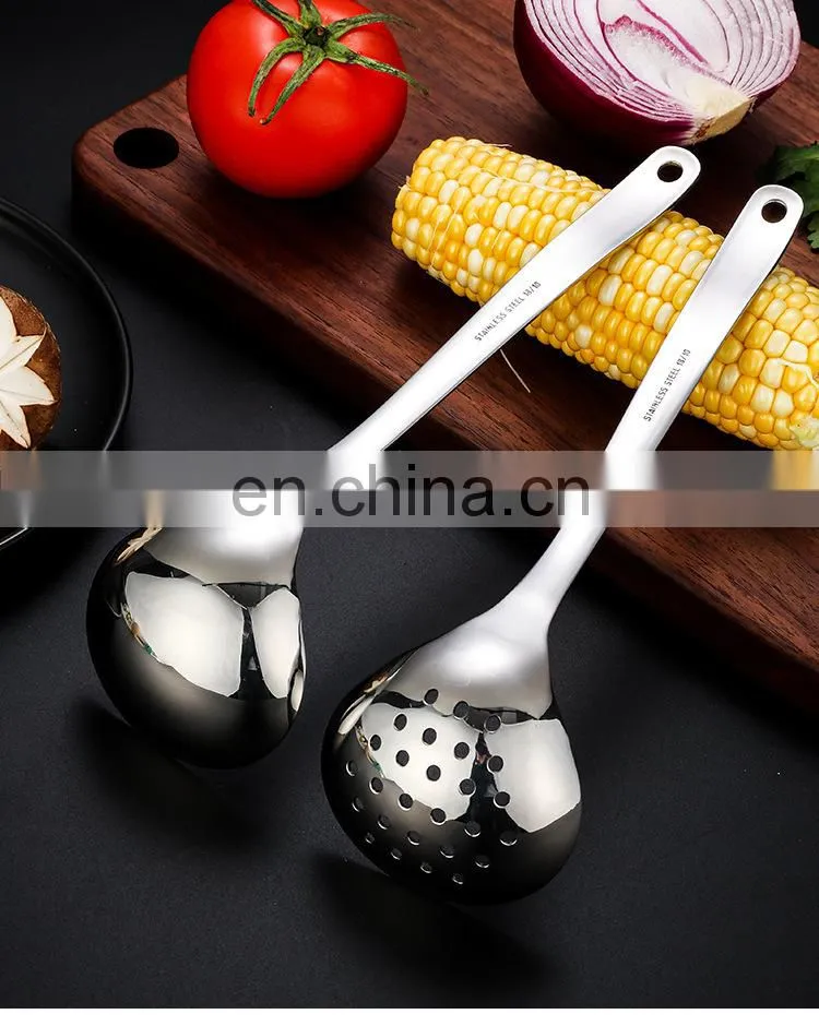 7 Inch Long Handle Stainless Steel Hanging Hot Pot Scoop Kitchen Cooking Spoon Soup Ladle Colander Spoon