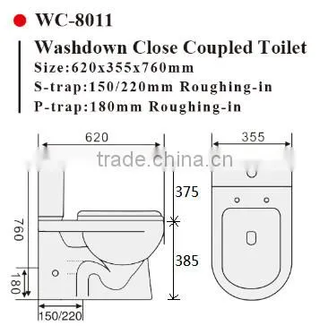Two-Piece Washdown Watermark Toilet Factory S/P Trap with Geberit or R&T Flush Valve Soft Closing Cover, Australian WELS WC-6014