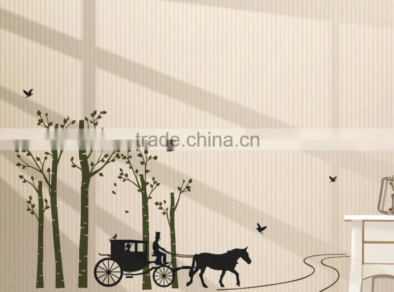 Black Trees Birds Carriage Wall Decal Home Sticker Paper Removable Living Room Bedroom Art Picture DIY Mural
