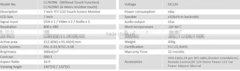 7 inch TFT LCD VGA HDMI input Touch Screen LCD Monitor