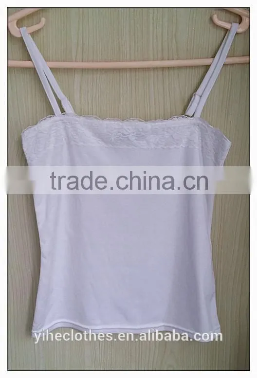 Simple girl's knitting wear white lace lined 100%Cotton tank top