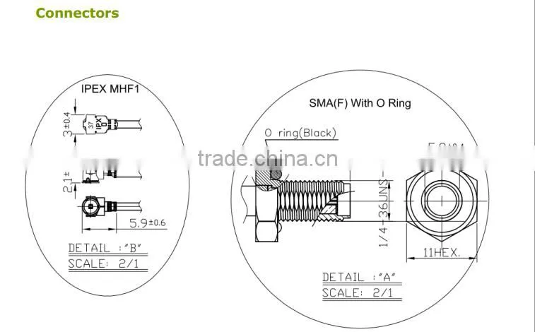 Factory Price RG174 Pigtail Cable With SMA(F) Bulkhead Jack Straight to IPEX MHFI(U.FL comp) connector