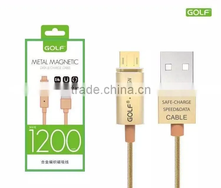 GOLF 1.2M Metal Maghetic Micro Data and Charge cable LED Light 2.4A Weave Cable for Android mobile phone