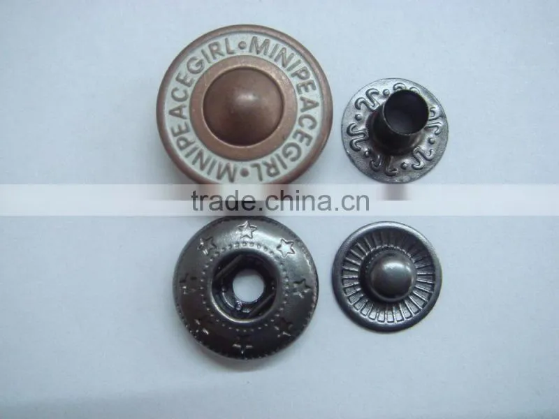 17mm engraved nipple metal automatic snap button