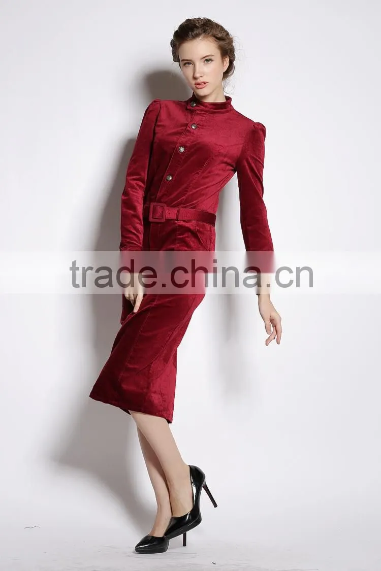 Custom Velvet Ladies Fashion Dresses Winter 2014 high quality woman clothes