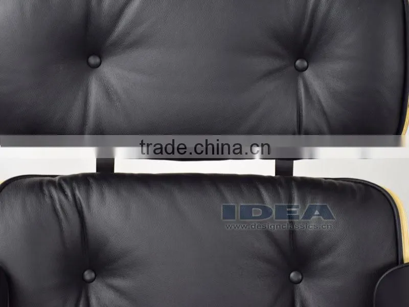 Replica Charles Lounge Chair and Ottoman Walnut Shell Black Leather