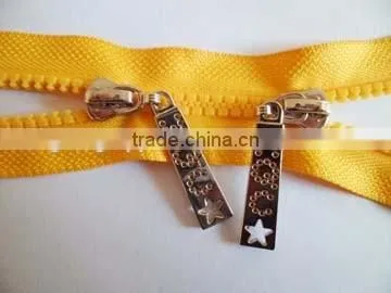 5# plastic zipper resin zipper two way open end zipper with fancy locking double zipper slider coate zipper