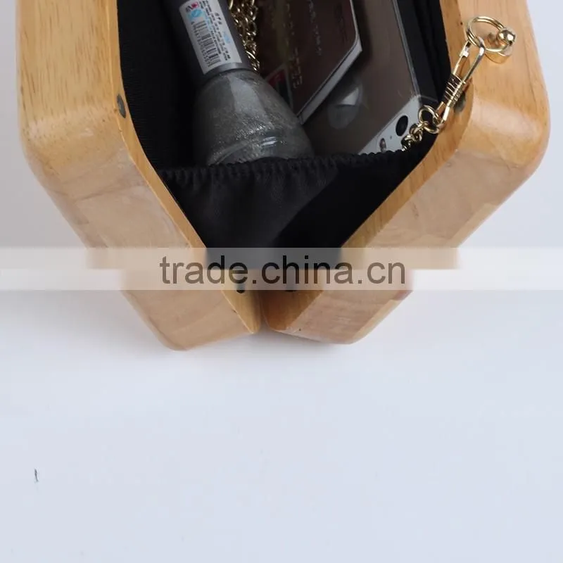 Girls Catwalks Funny Bag Wooden Jewelry Box Evening Bag Bridal Wood Clutch Bag Chain Shoulder Bag Mini Pouch Handbags
