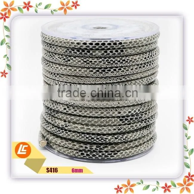 2016 Luxury Gray Natural Stitching Python Leather Cord 6mm