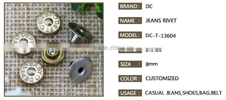 8MM Logo Customized Rivets for Jeans Shirt Rivet and Belt