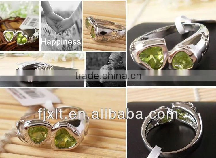 New Arrival Fashionable Double Heart 925 Sterling Silver Peridot Ring