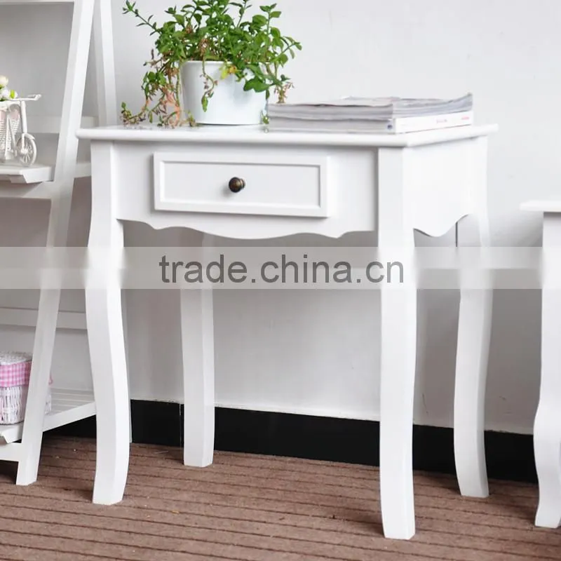 White smal solid wood tables with drawer