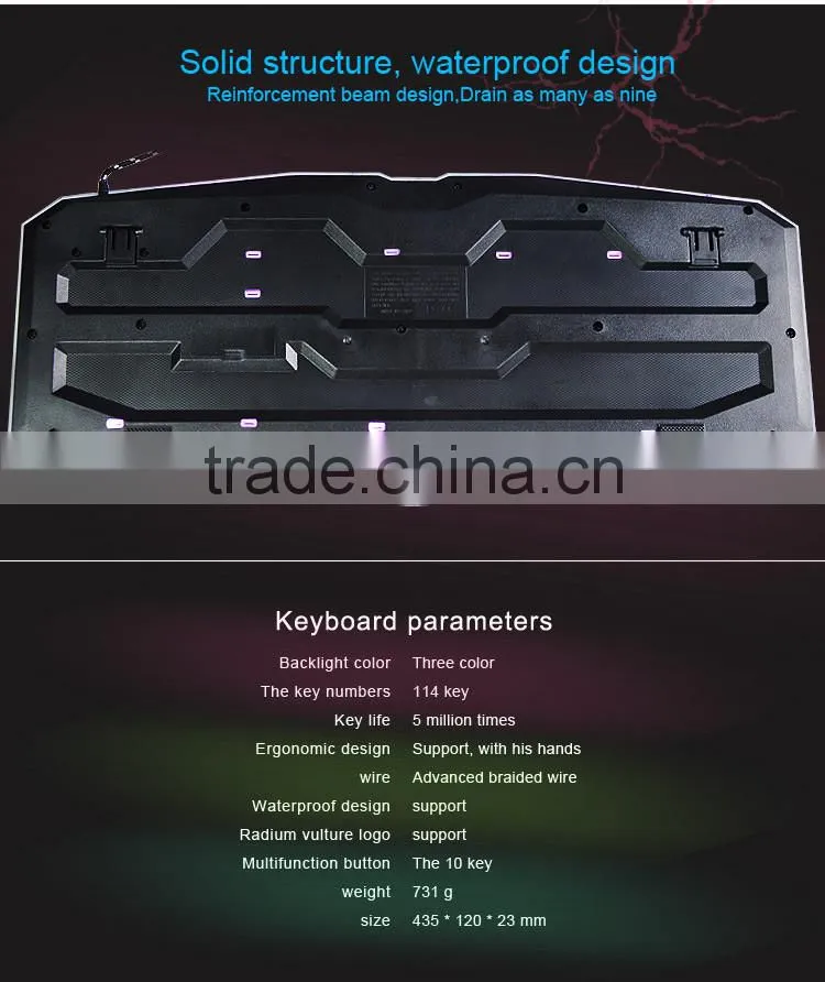 ISO factory wired gaming keyboard_three colors backlit keyboard