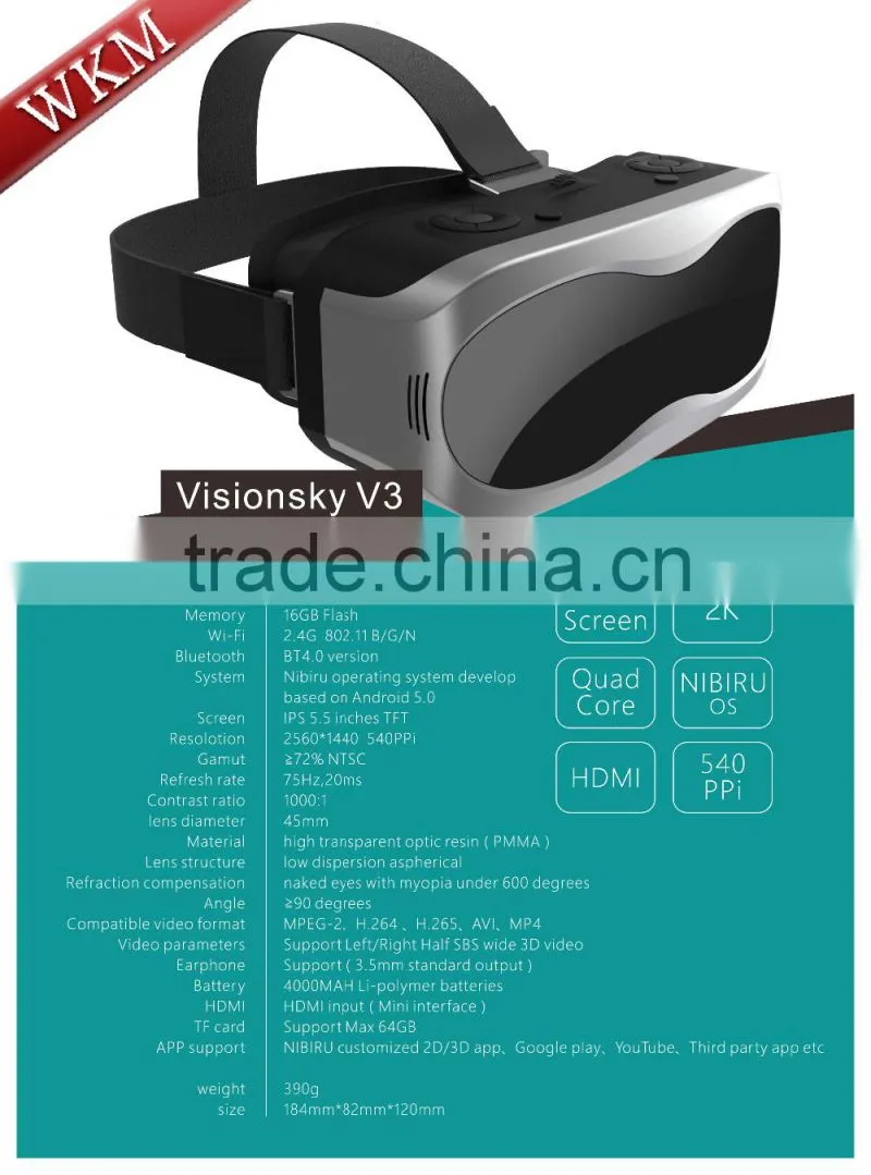 Virtual Reality with Wifi Bluetooth and 360 Degrees Full 3D View All in one VR Glasses