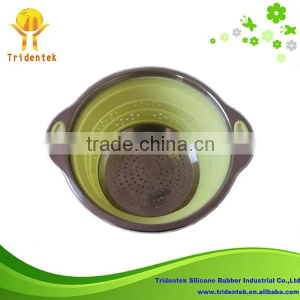 Hotsale stainless and silicone collapsible colander