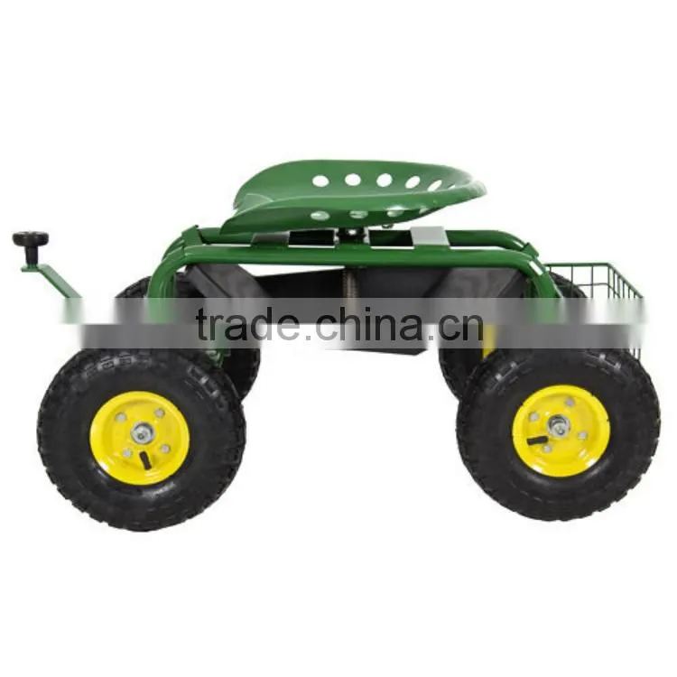 Garden seat with wheels ,Deluxe Tractor scoot with bucket basket