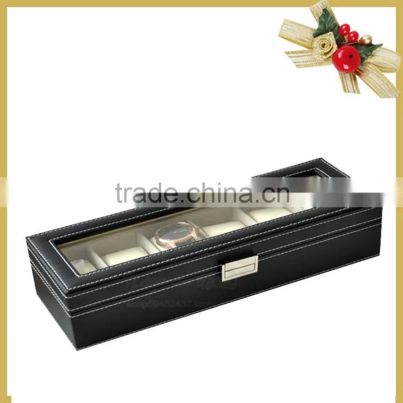 Hot sale 6 slots customized elegant leather covering wood watch box