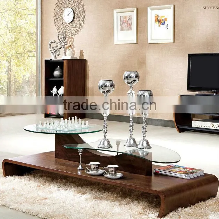 Living room bent glass coffee table/bentwood coffee table