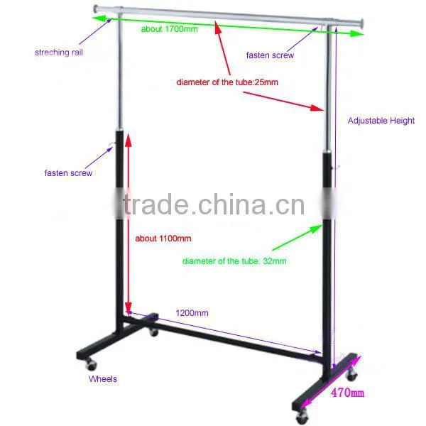 Black & Chrome Adjustable Clothes Rail - Max. H1600 x W1200 x D400 mm