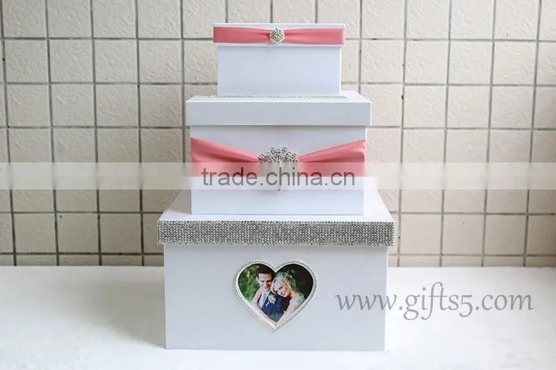 Elegant 3 tier white wedding card box wholesale