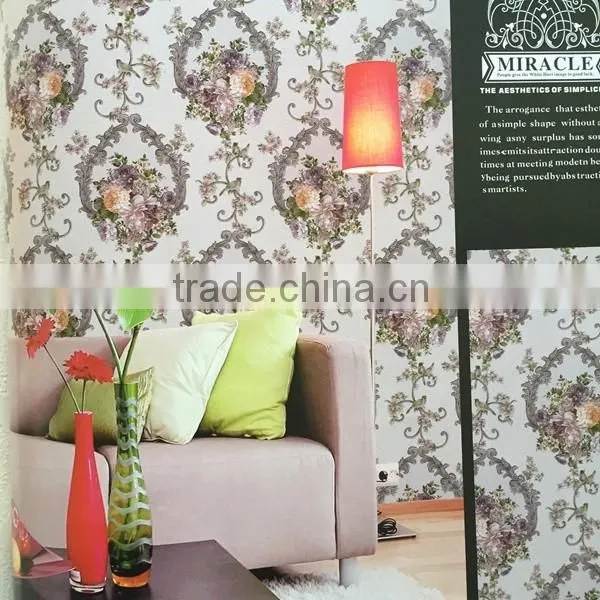 High quality beautiful flower thick vinyl wallpaper for sale
