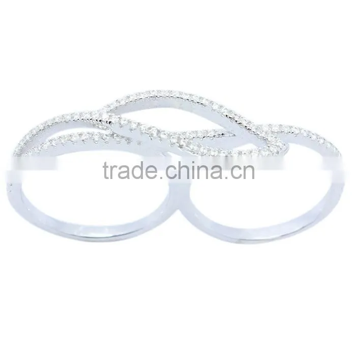 Fashion two finger ring 925 silver ring designs with zircon