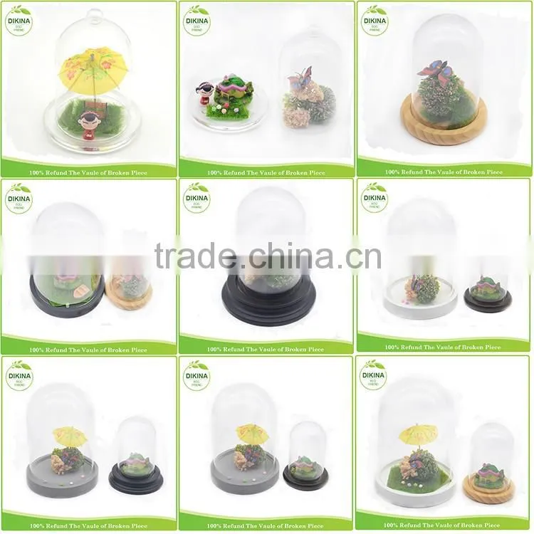 With wood base & tray, clear borosilicate Decorative jewelry cake cover large/mini jar candle holder, dome bell glass cloche