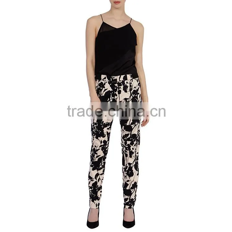 Oem supplier all over print high waist long fashion slim pants for woman 2016