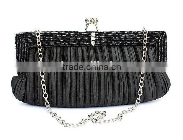 High Quality ladies evening party bag plicated satin clutch evening bags