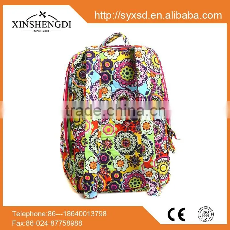 China manufacturers cotton floral quilted fabric eco aoking travel backpack