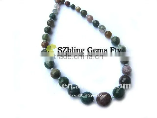 Fashion gemstone jewelry natural bloodstone faceted round beads necklace