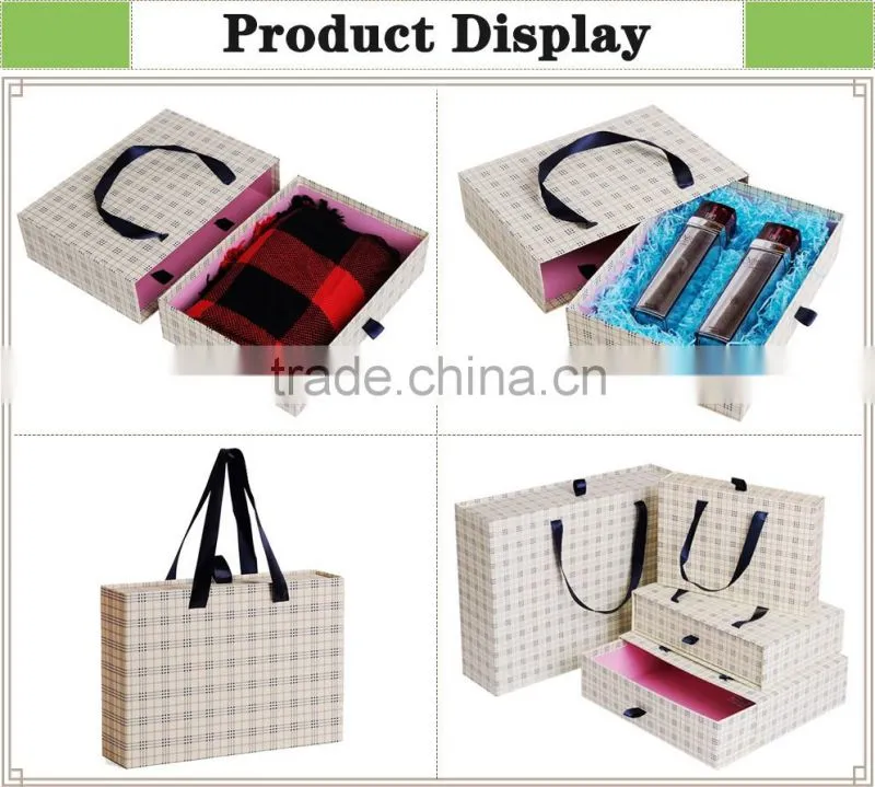 Recycled cardboard paper custom drawer gift box with ribbon handle