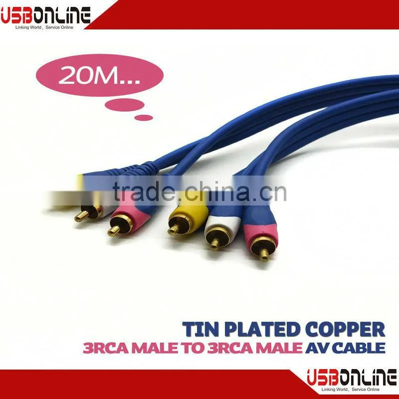 Gold Composite 3 RCA Audio Video Cable (Male to Male) 3 RCA Component Cable Audio Video 6.6FT 5ft 10ft 50ft RCA AV GOLD PLATED
