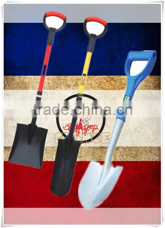Anti-slip grip carbon steel shovel and spade garden digger tools with fiberglass hanlde