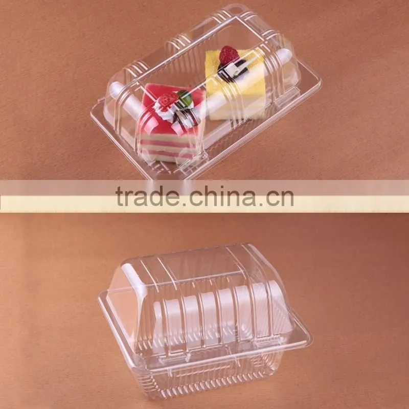 ECO friendly square plastic food packaging cake box with paper label