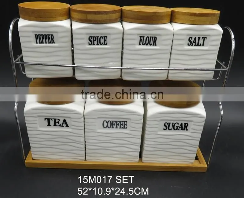 Coffee Tea Sugar Ceramic Storage Jar with Bamboo Lid