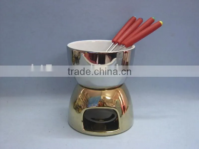 heart shape luxury silver and golden ceramic fondue set