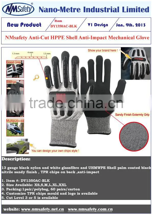 NMSAFETY 13g sandy nitrile coated TPR gloves mechanic impact gloves