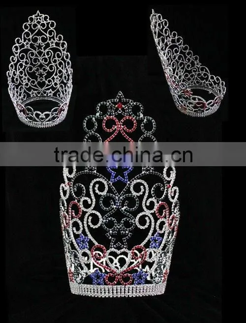 Hair Accessories Wholesale 30cm tall red and green color rhinestone crystal jewelry pageant crowns