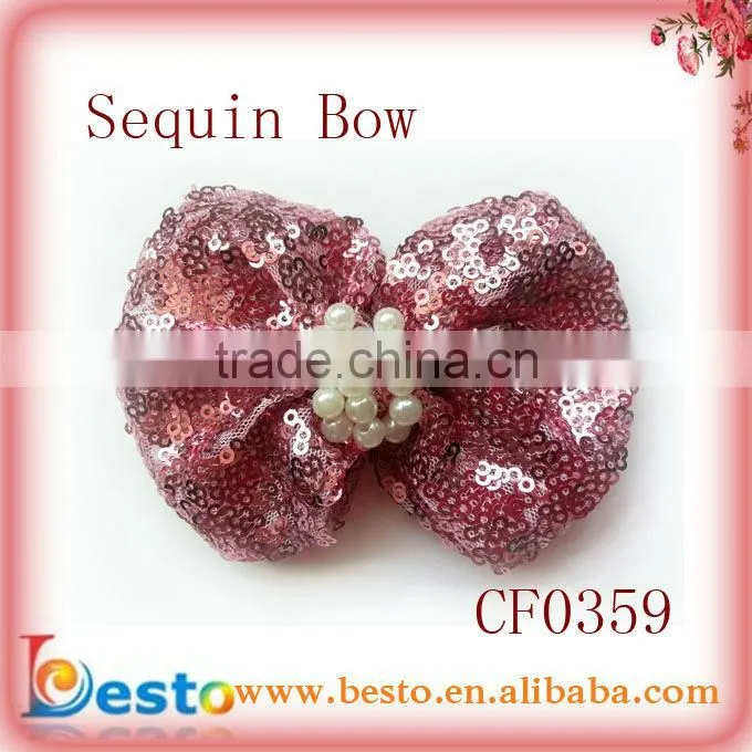 CF0359 New pretty pearl center sequin bow beautiful hair bow for 2013