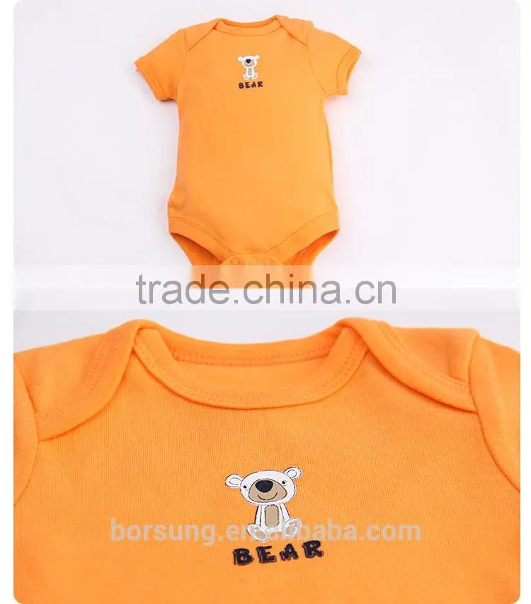 2015 fashion spring summer 100% cotton boys Bodysuits orange printed bear Newborn Baby Clothes baby romper